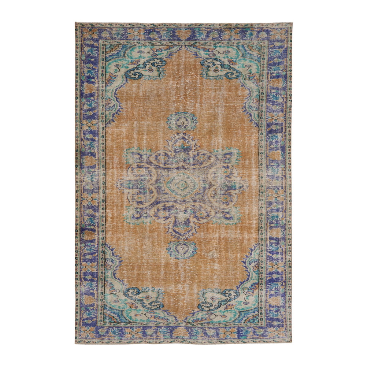 Turkish Manisa area rug in terracotta and navy, 6'2" x 9'3"