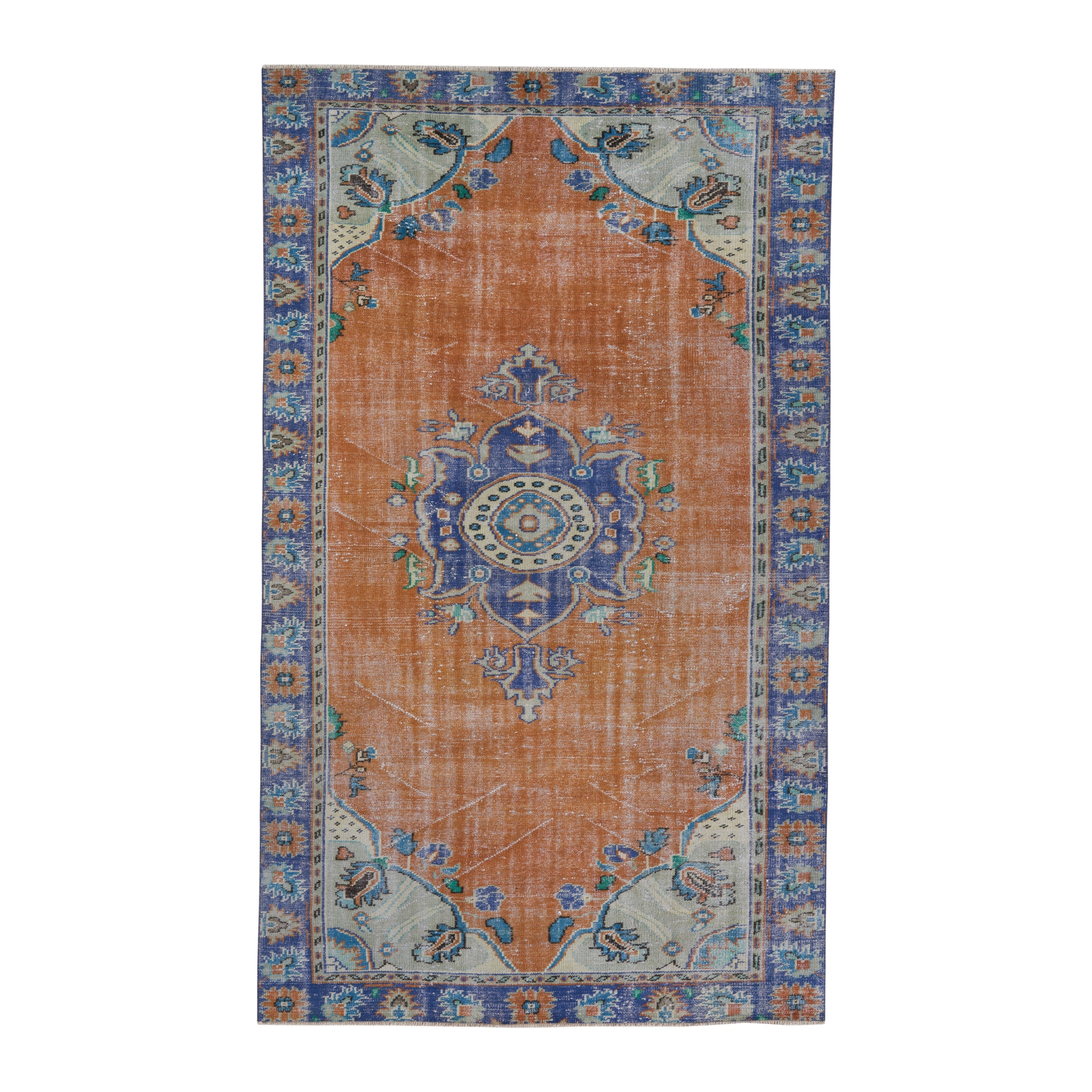 Turkish Manisa area rug in rust and navy, 5'10" x 9'8"