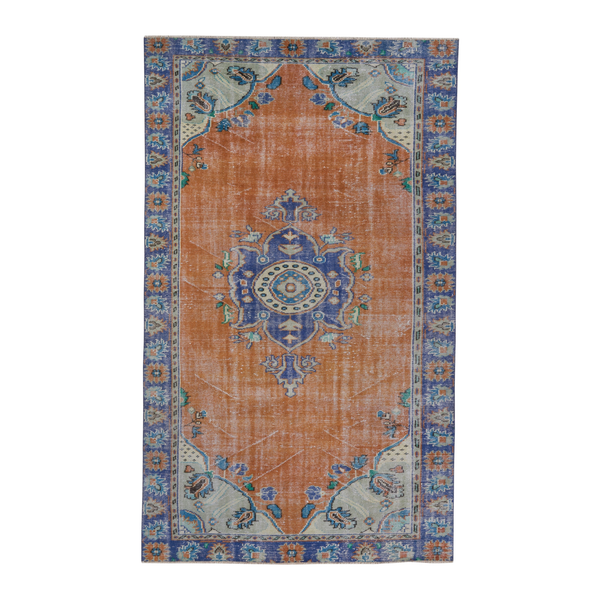 Turkish Manisa area rug in rust and navy, 5'10" x 9'8"