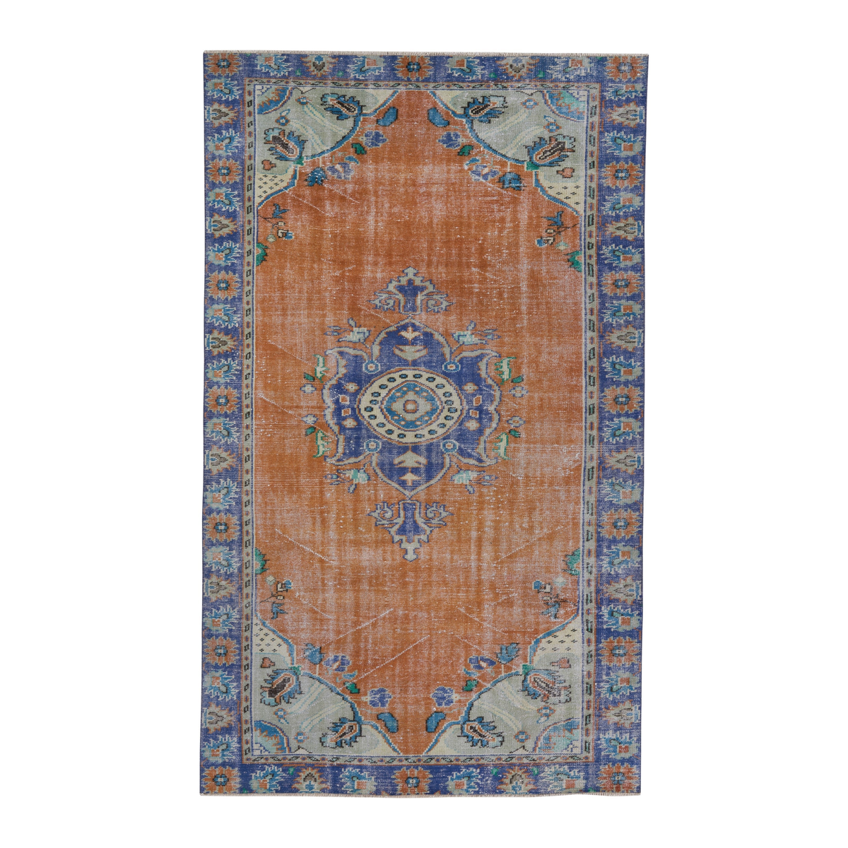 Turkish Manisa area rug in rust and navy, 5'10" x 9'8"