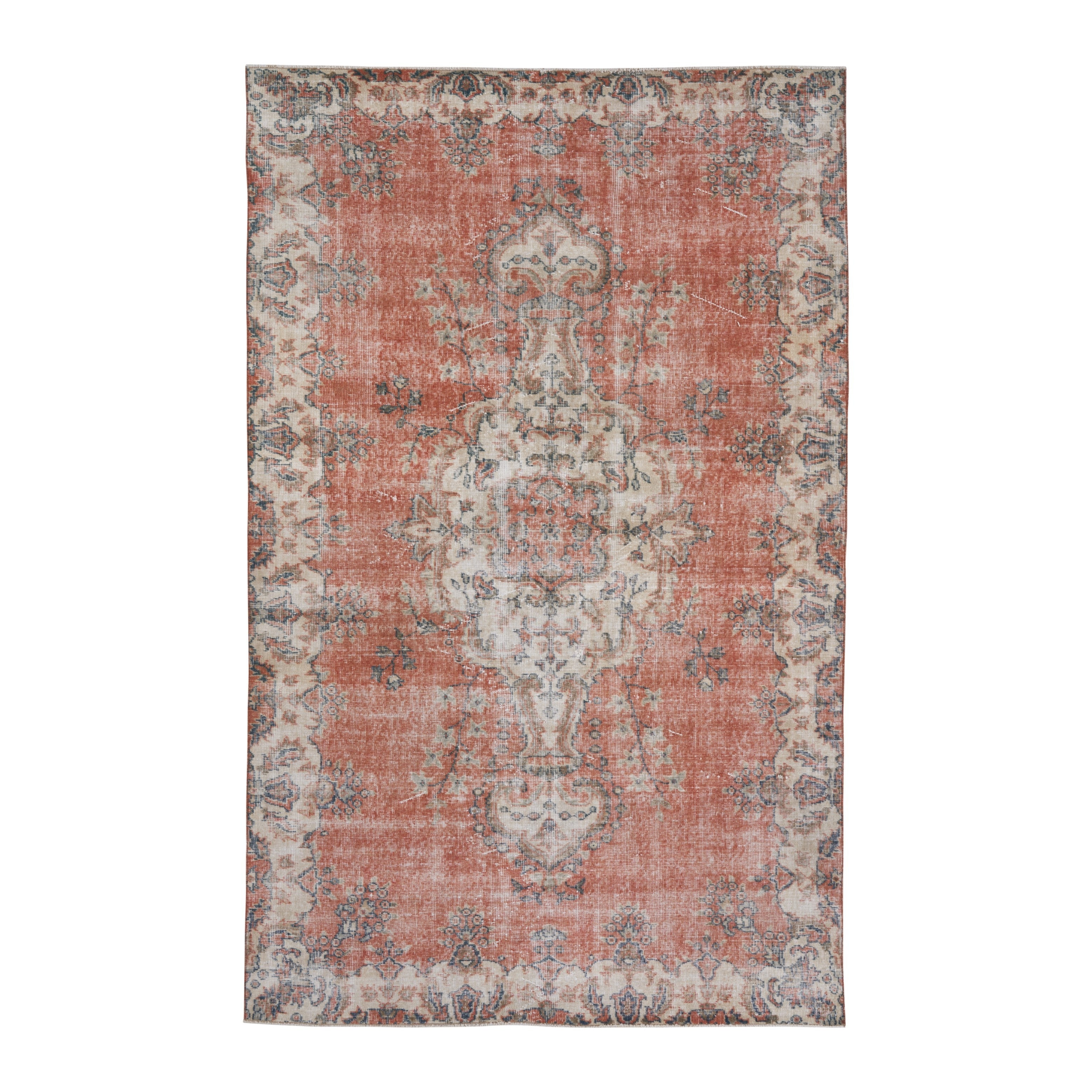 Turkish Isparta area rug in terracotta and cream, 5'9" x 9'5"