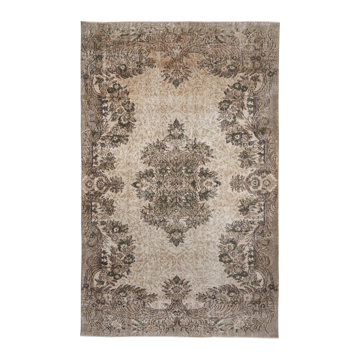 Turkish Isparta area rug in cream and taupe, 5'5" x 8'6"