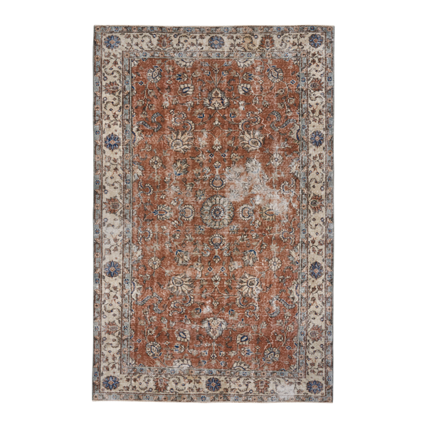 Turkish Isparta area rug in rust and cream, 5'6" x 8'8"