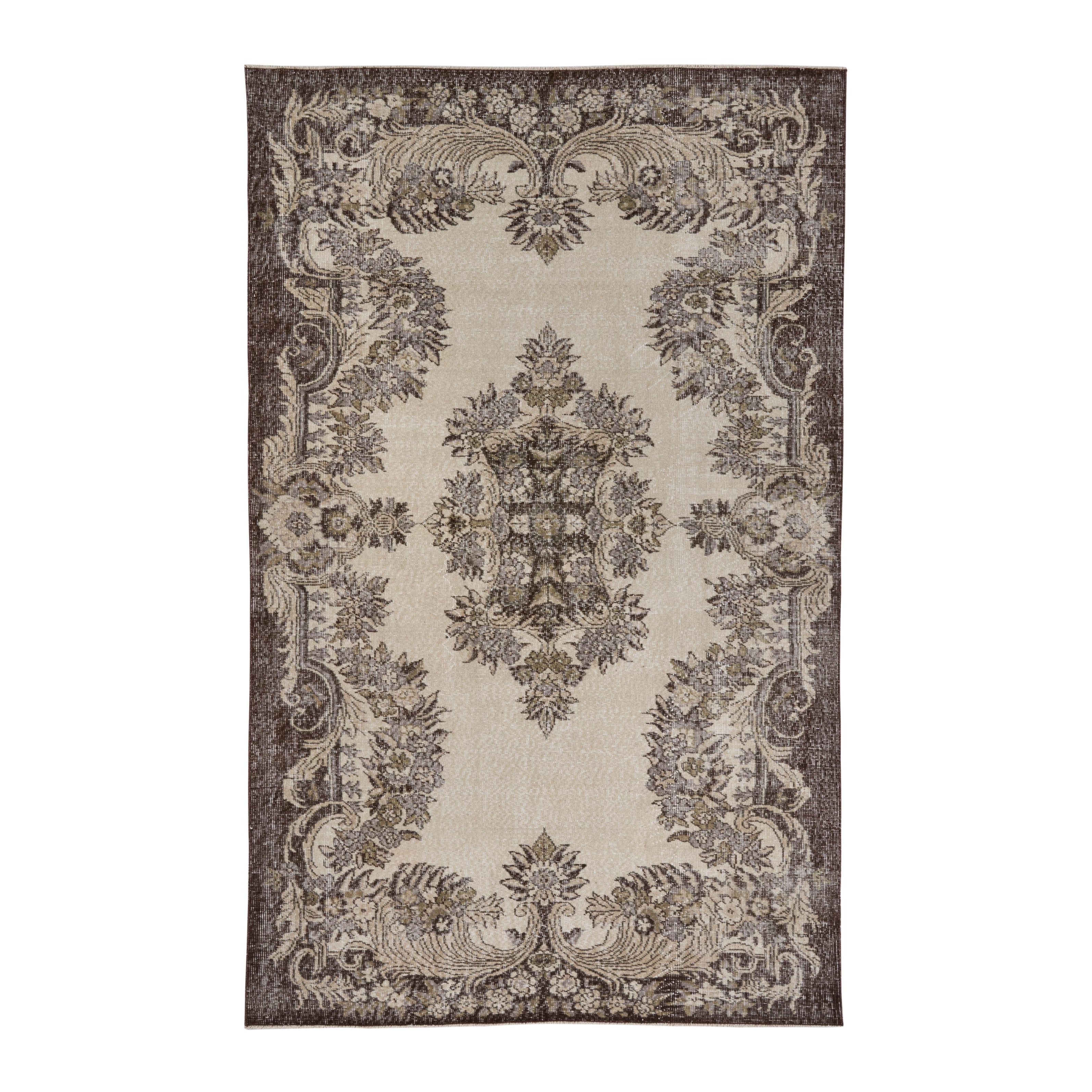 Turkish Isparta area rug in ivory and taupe, 5'5" x 9'