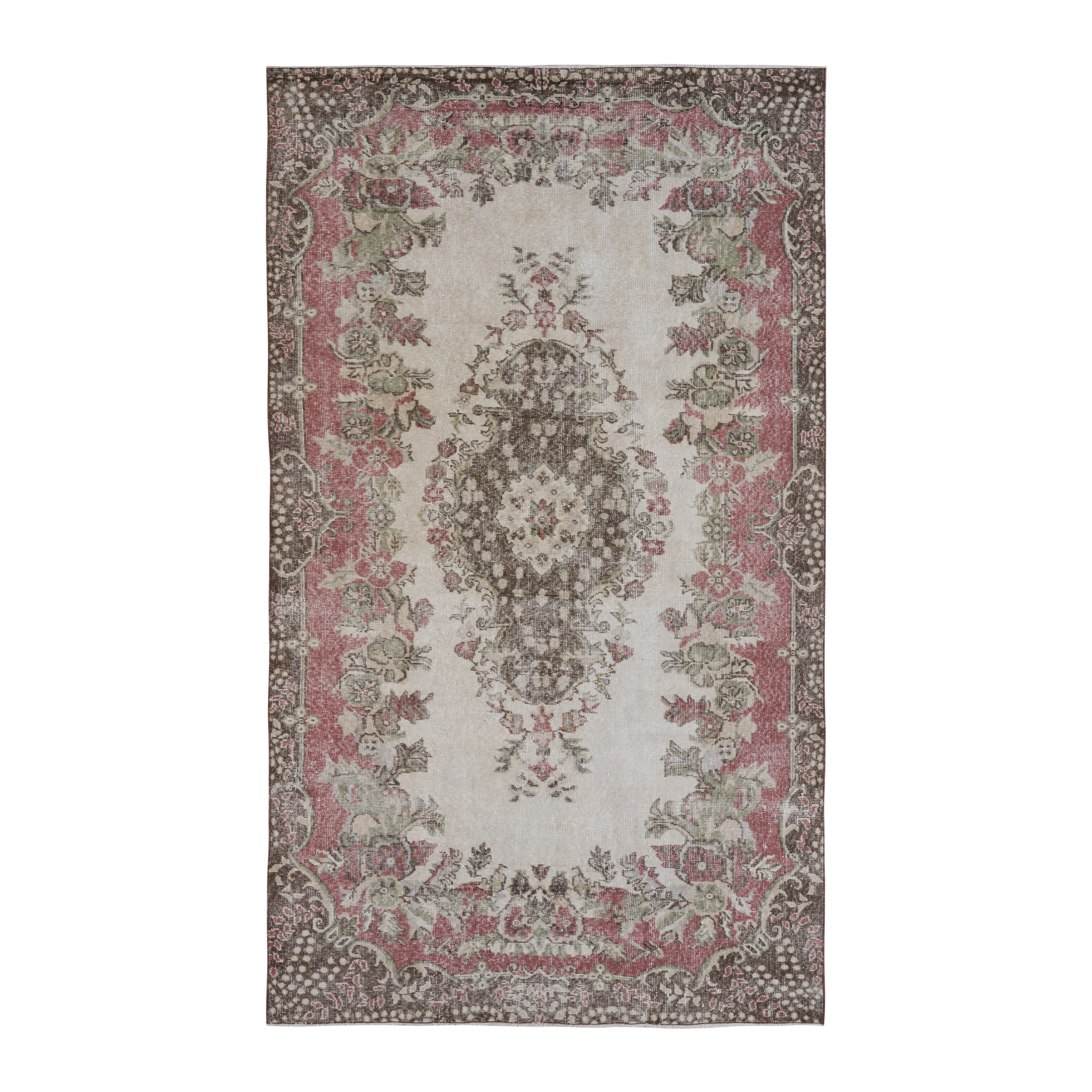 Turkish Isparta area rug in cream and rose, 5'5" x 9'5"
