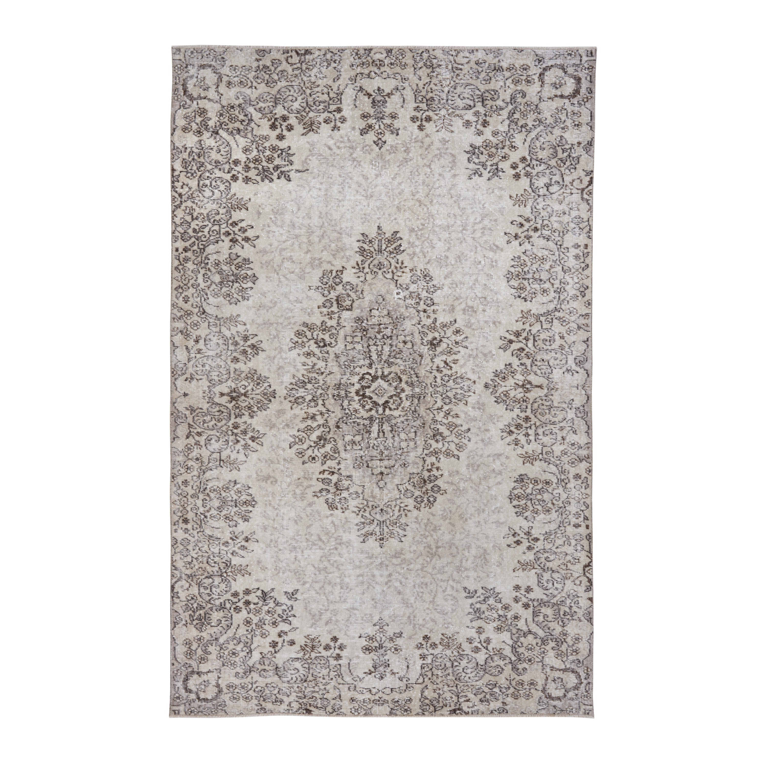 Turkish Isparta area rug in cream and greige, 5'8" x 8'11"