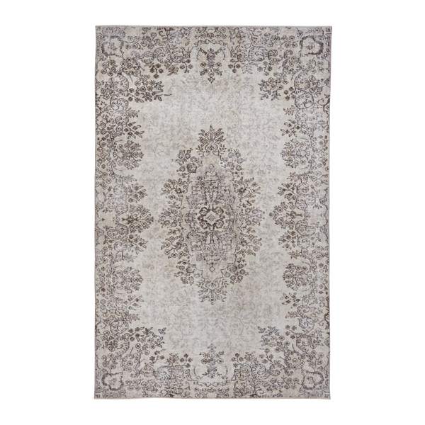 Turkish Isparta area rug in cream and greige, 5'8" x 8'11"