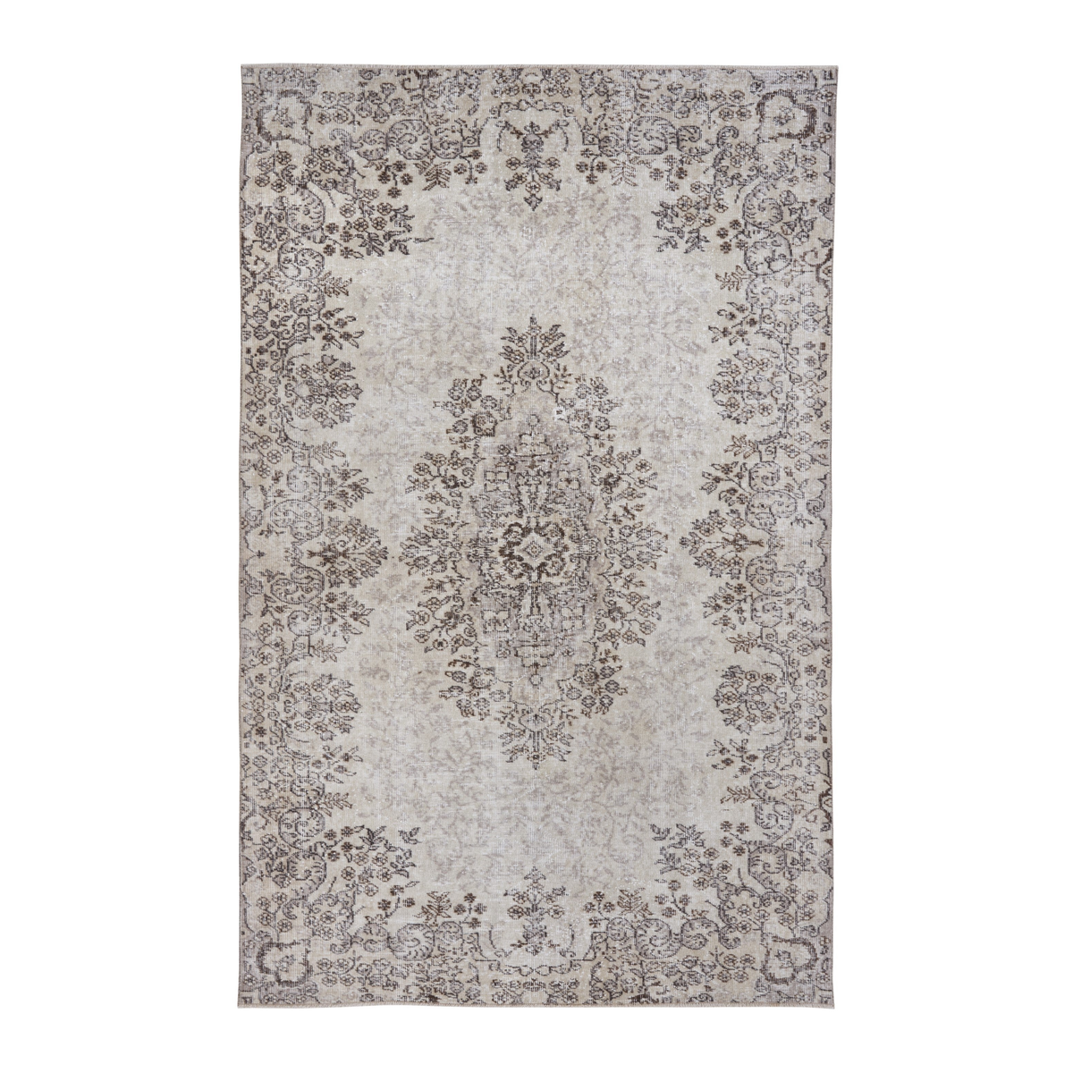 Turkish Isparta area rug in cream and greige, 5'8" x 8'11"