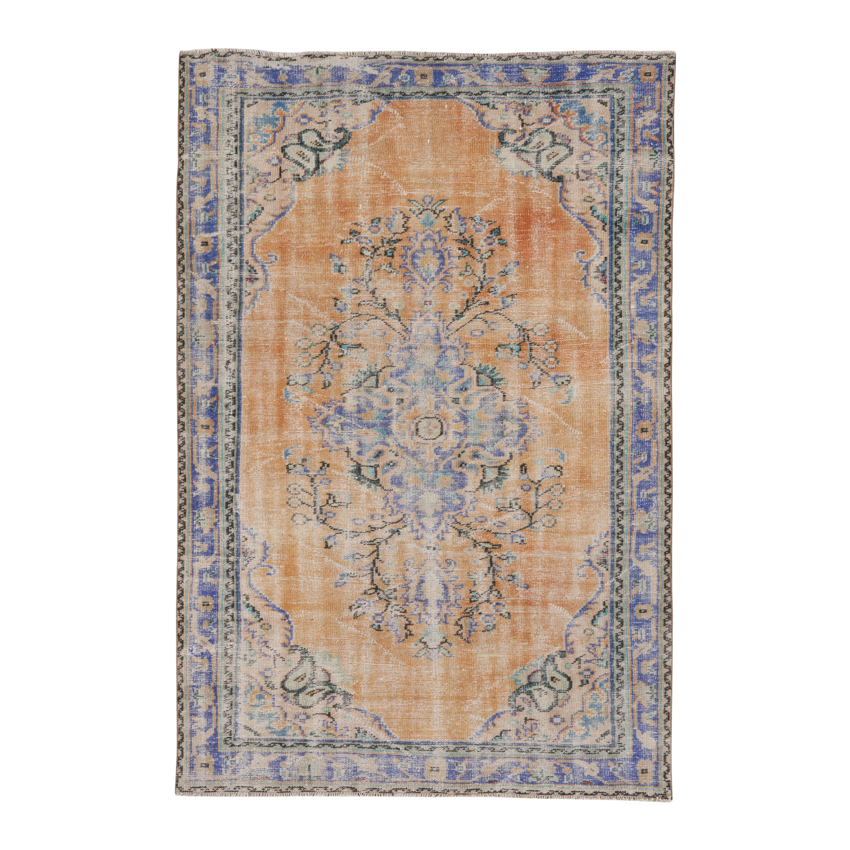 Turkish Manisa area rug in terracotta and blue, 5'1" x 7'10"