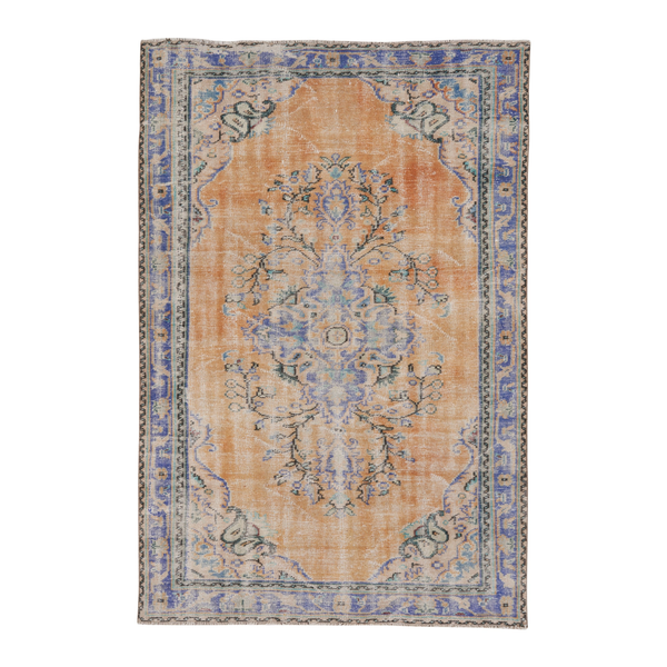Turkish Manisa area rug in terracotta and blue, 5'1" x 7'10"