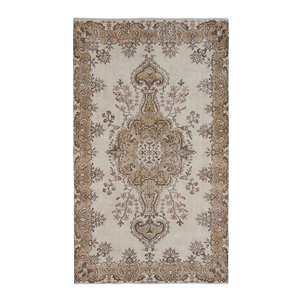 Turkish Isparta area rug in cream and antique gold, 5'4" x 9'