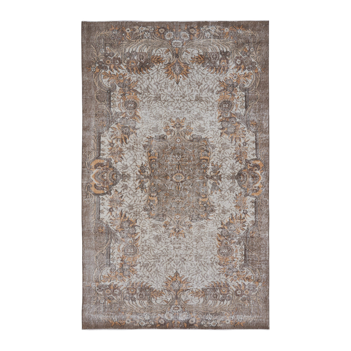 Turkish Isparta area rug in cream and tan, 5'6" x 9'