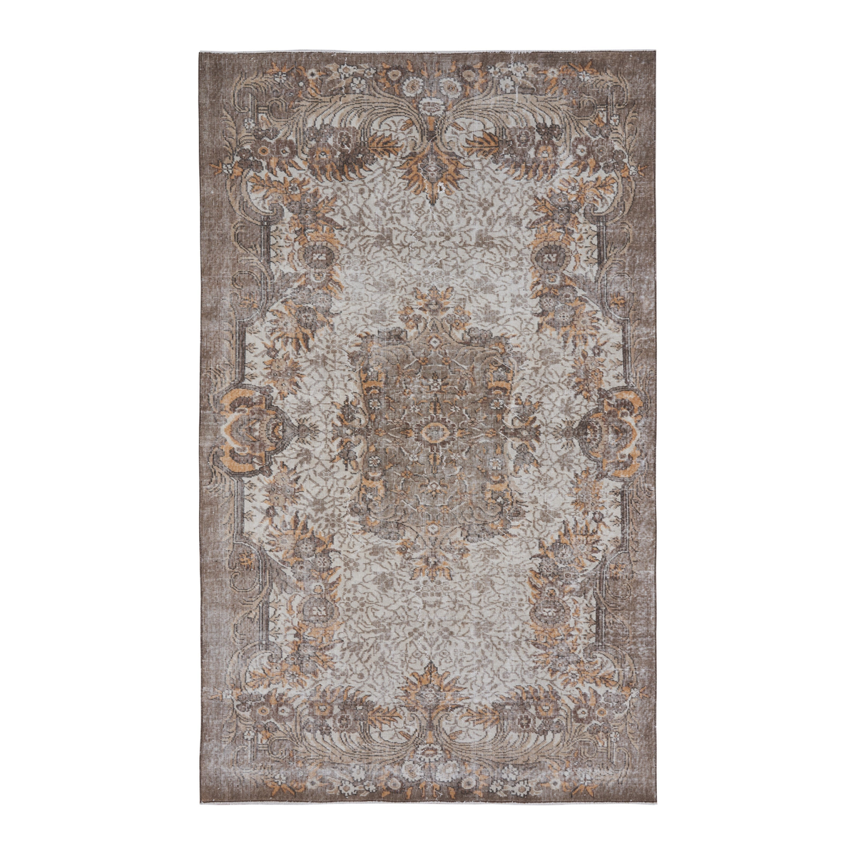 Turkish Isparta area rug in cream and tan, 5'6" x 9'