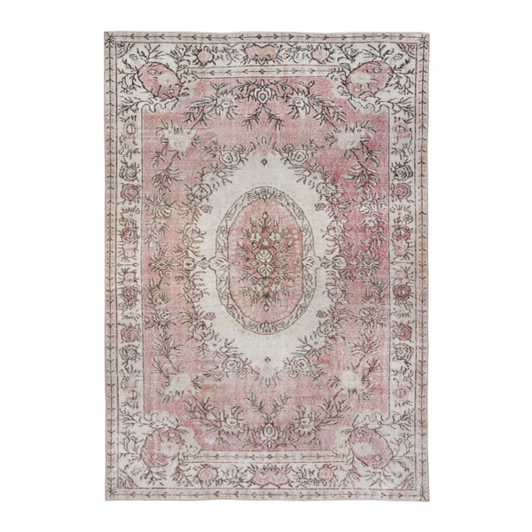 Turkish Isparta area rug in cream and muted pink, 5'11" x 8'9"