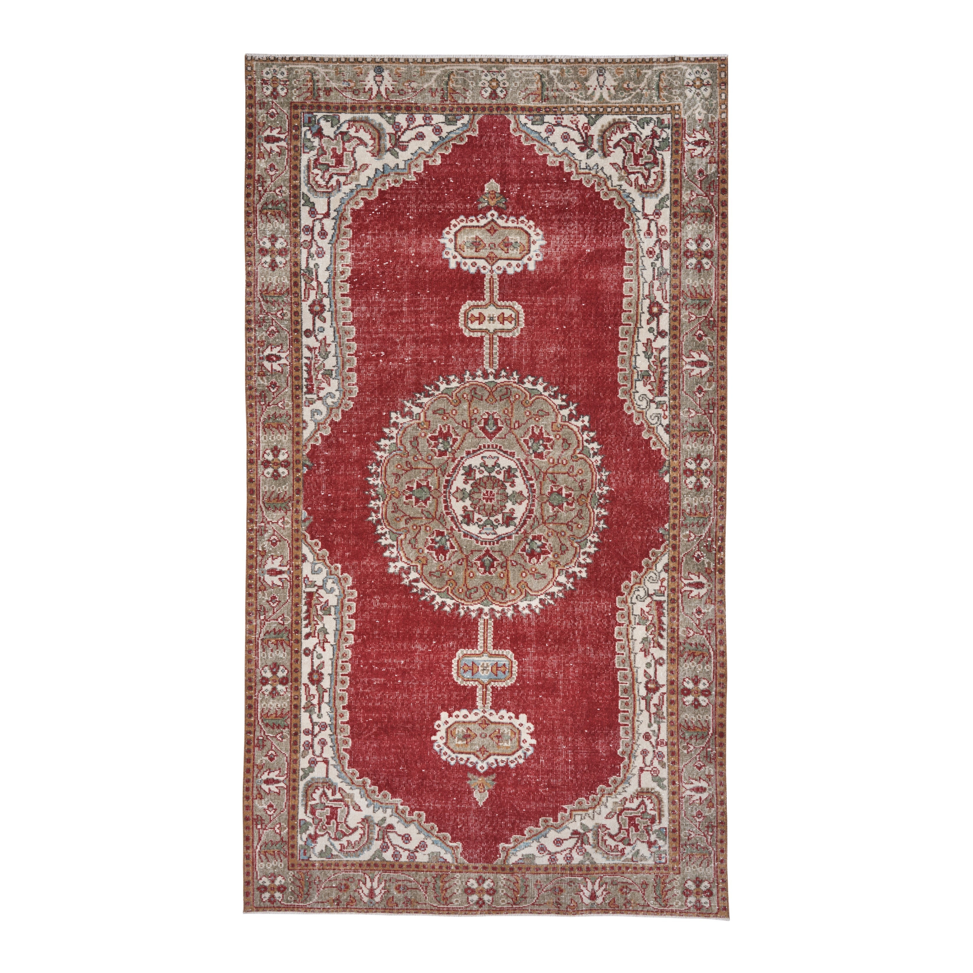 Turkish Isparta area rug in deep red and cream, 5'6" x 9'11"