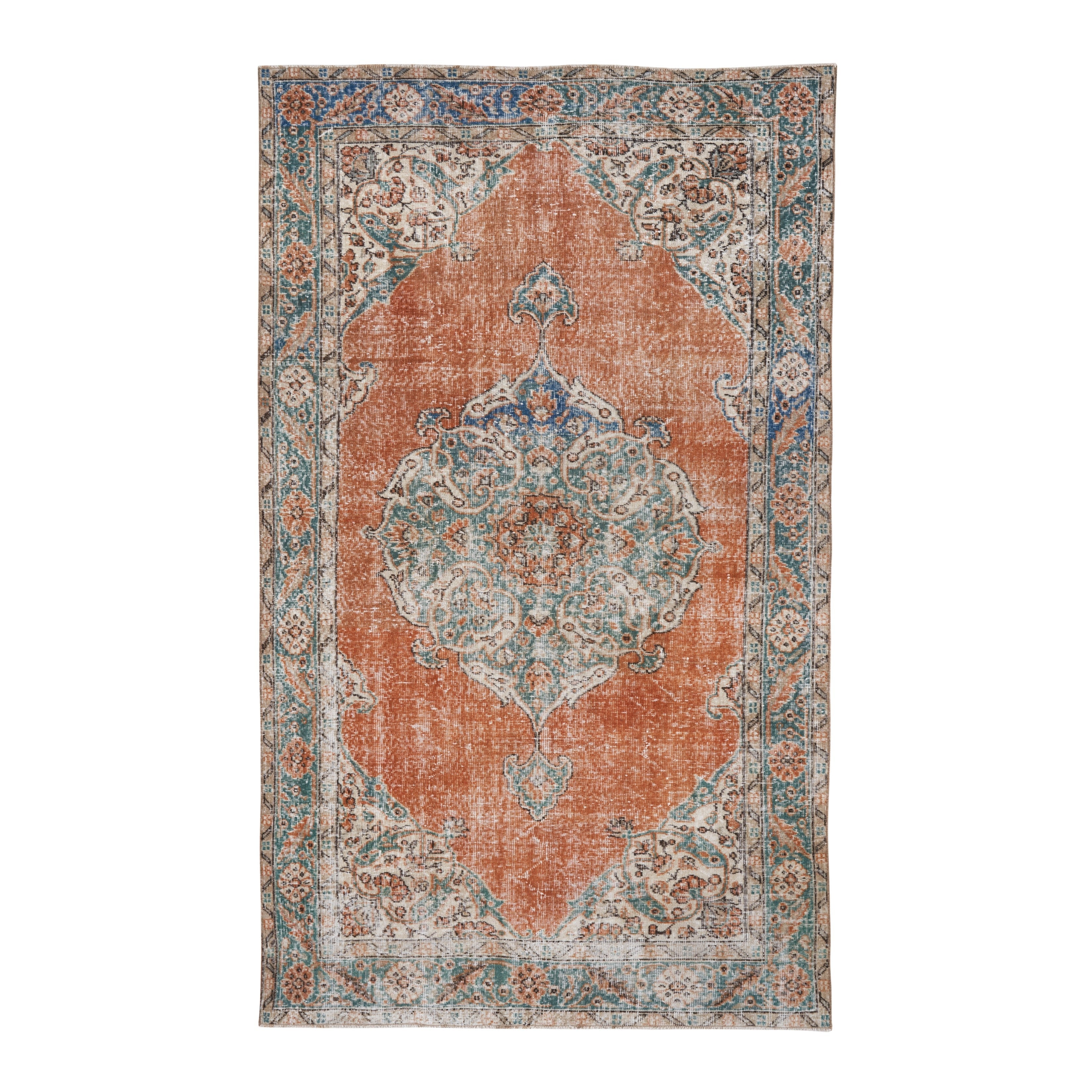 Turkish Isparta area rug in rust and cream, 4'11" x 8'2"