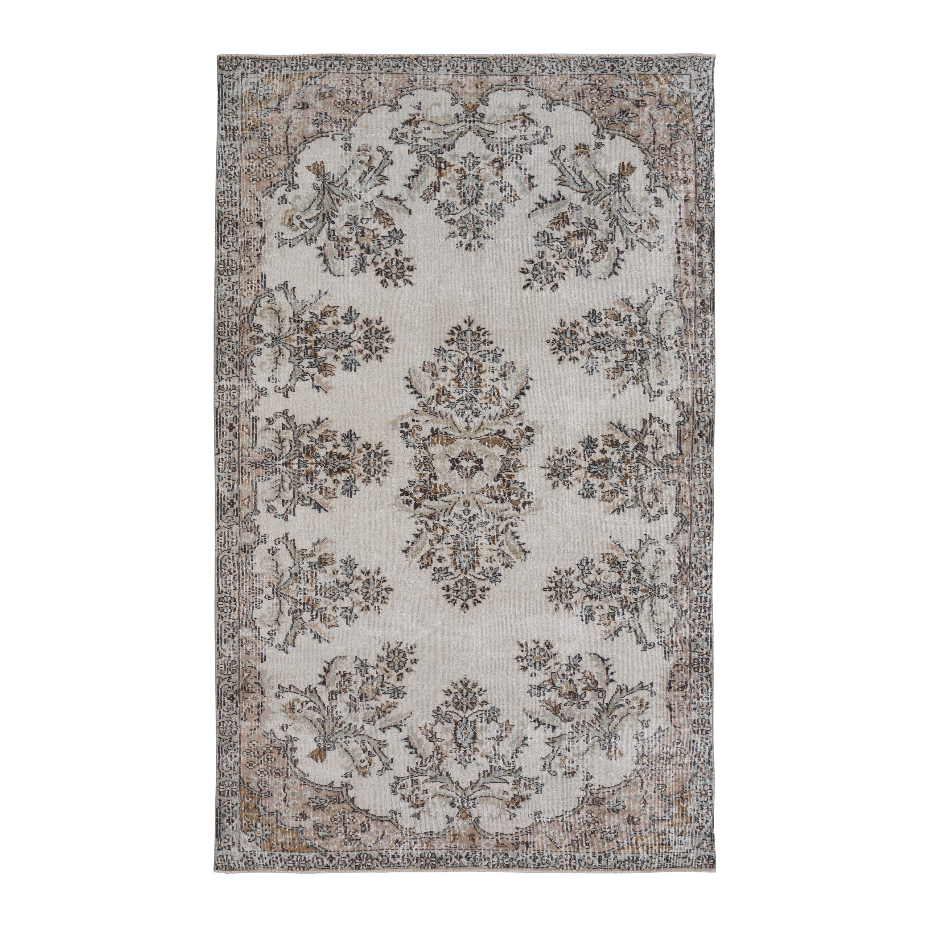 Turkish Isparta area rug in cream and greige, 5'7" x 9'2"