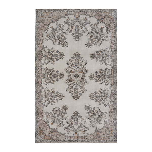 Turkish Isparta area rug in cream and greige, 5'7" x 9'2"
