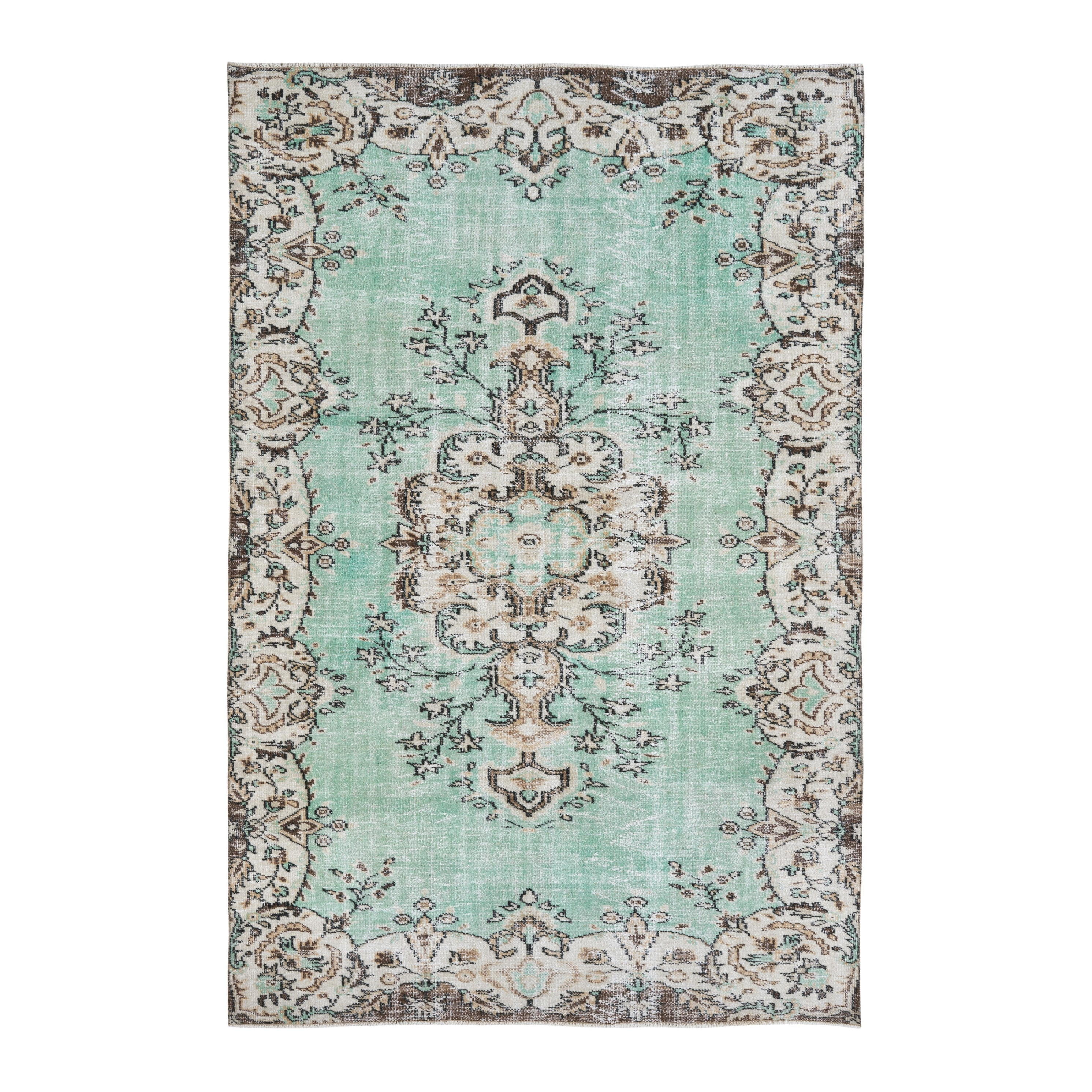 Turkish Isparta area rug in turquoise and cream, 5'10" x 8'8"