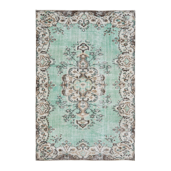 Turkish Isparta area rug in turquoise and cream, 5'10" x 8'8"