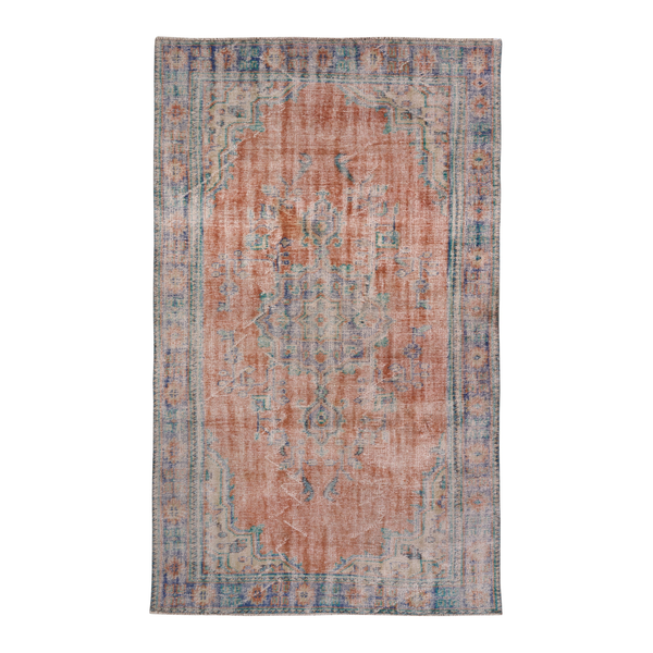 Turkish Manisa area rug in terracotta and blue gray, 5'7" x 9'4"