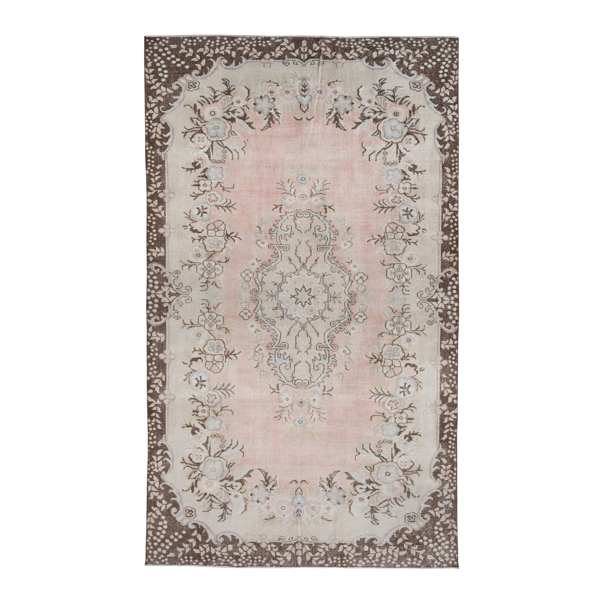 Turkish Isparta area rug in muted pink and greige, 6' x 10'