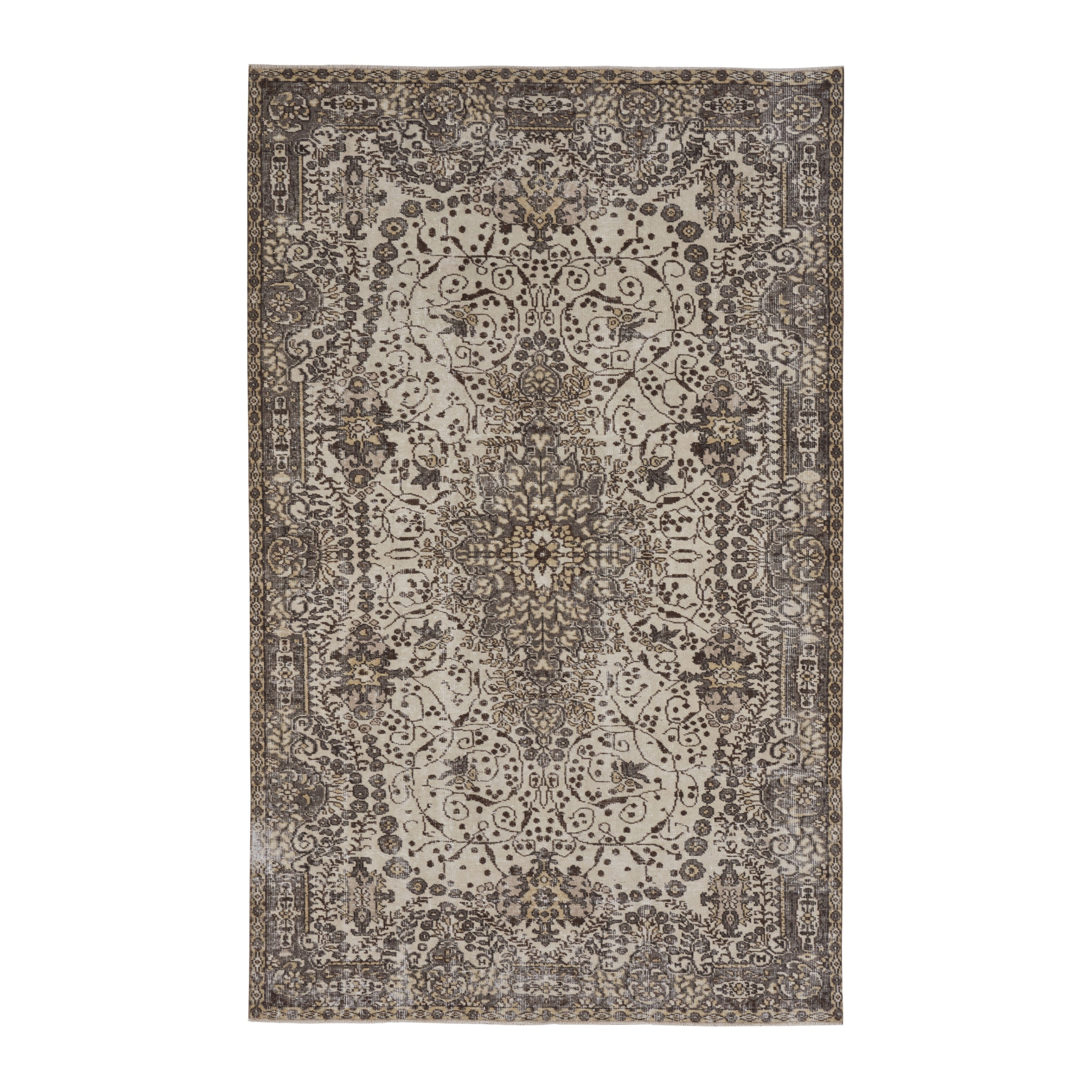 Turkish Isparta area rug in cream and greige, 5'5" x 8'10"