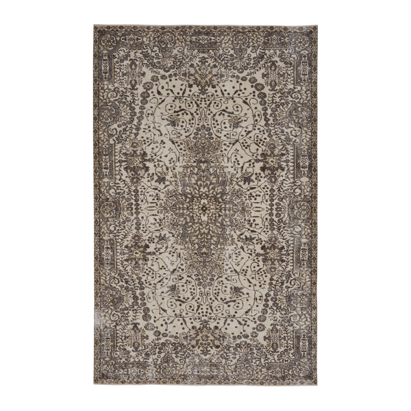 Turkish Isparta area rug in cream and greige, 5'5" x 8'10"