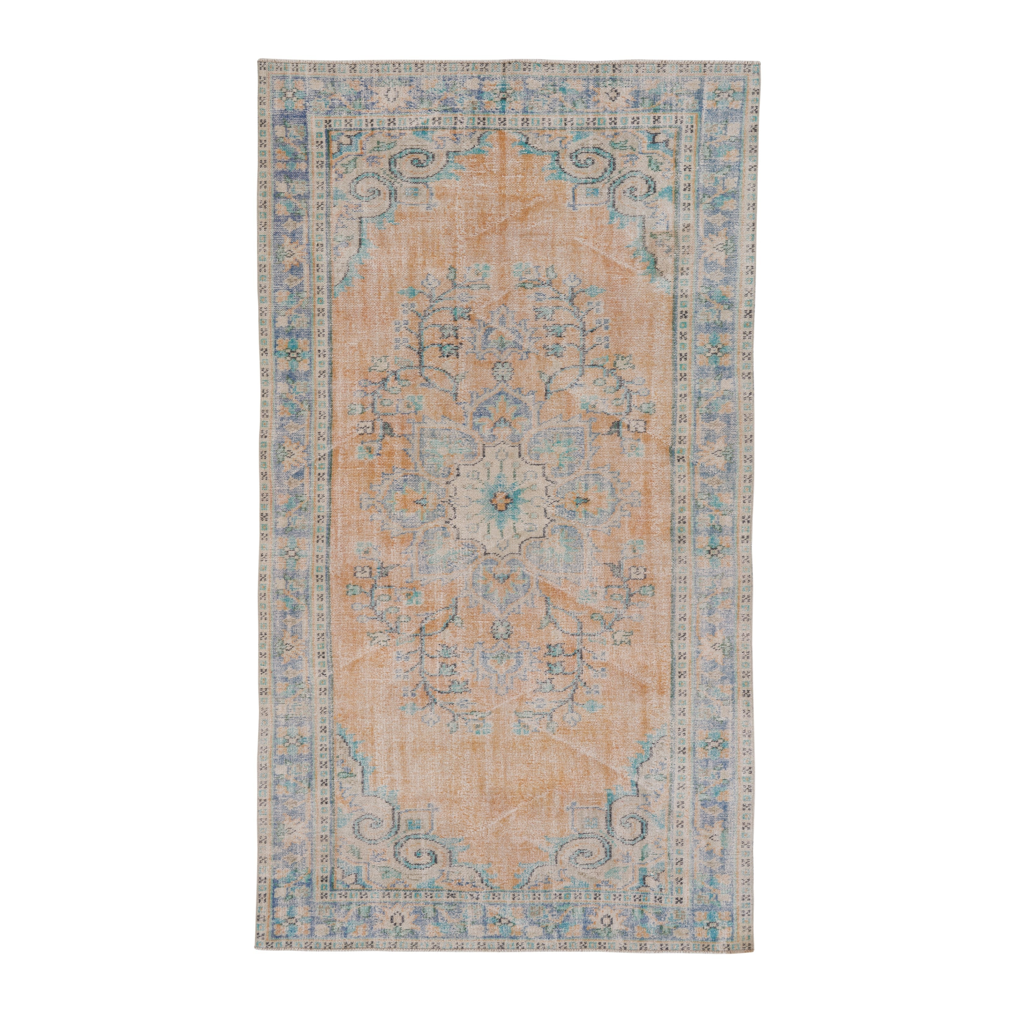 Turkish Manisa area rug in apricot and powder blue, 5'6" x 9'9"