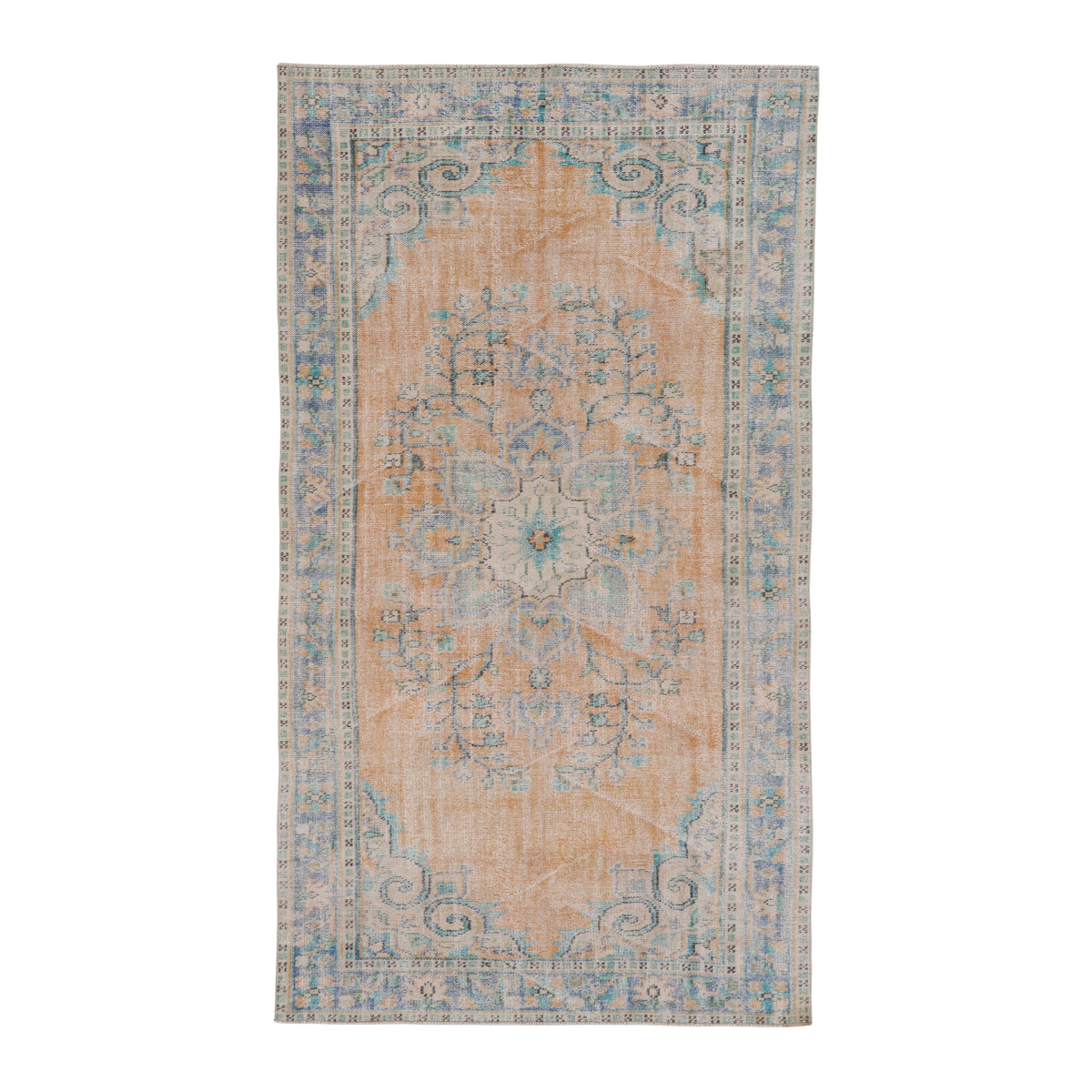 Turkish Manisa area rug in apricot and powder blue, 5'6" x 9'9"