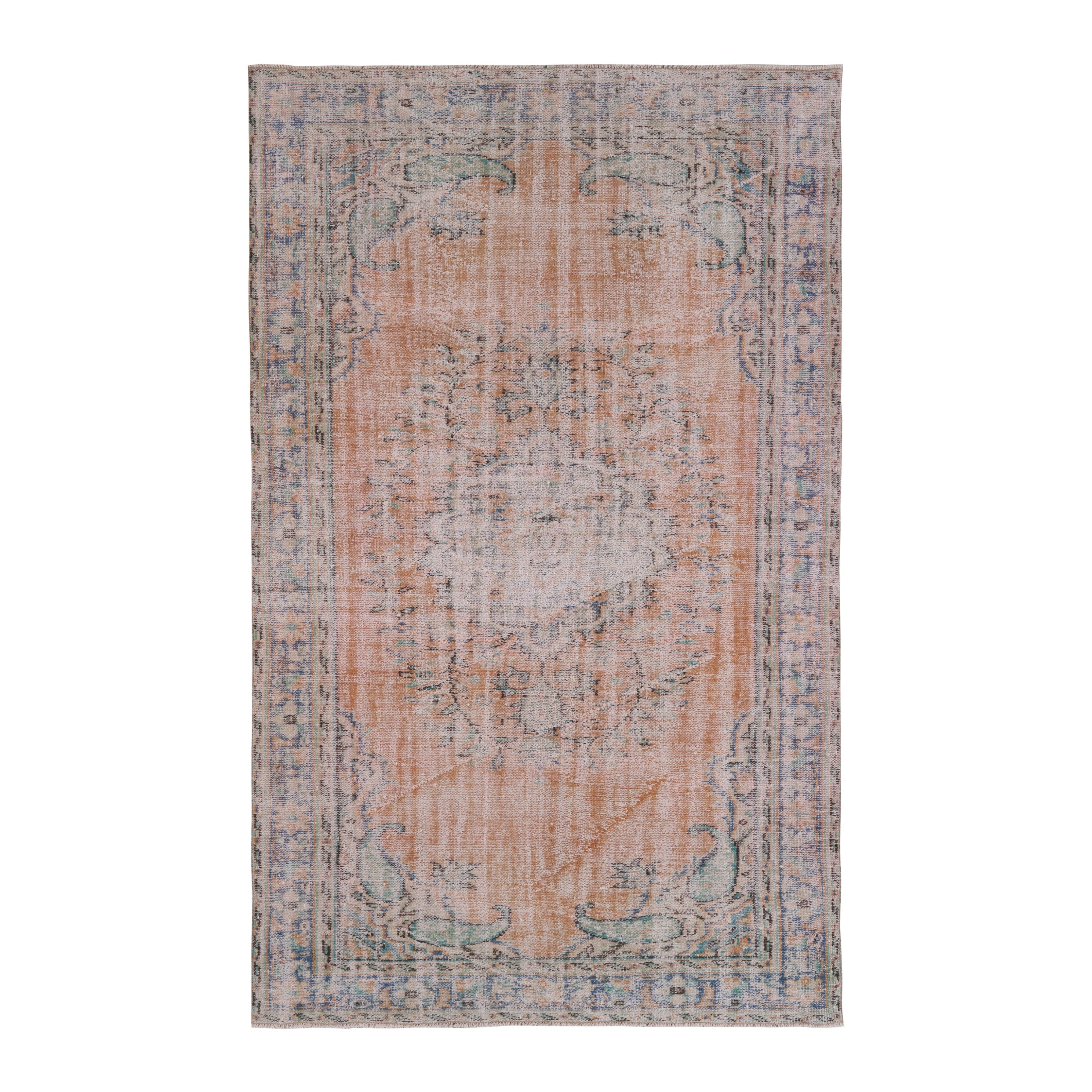 Turkish Manisa area rug in terracotta and dusty blue, 5'9" x 9'4"