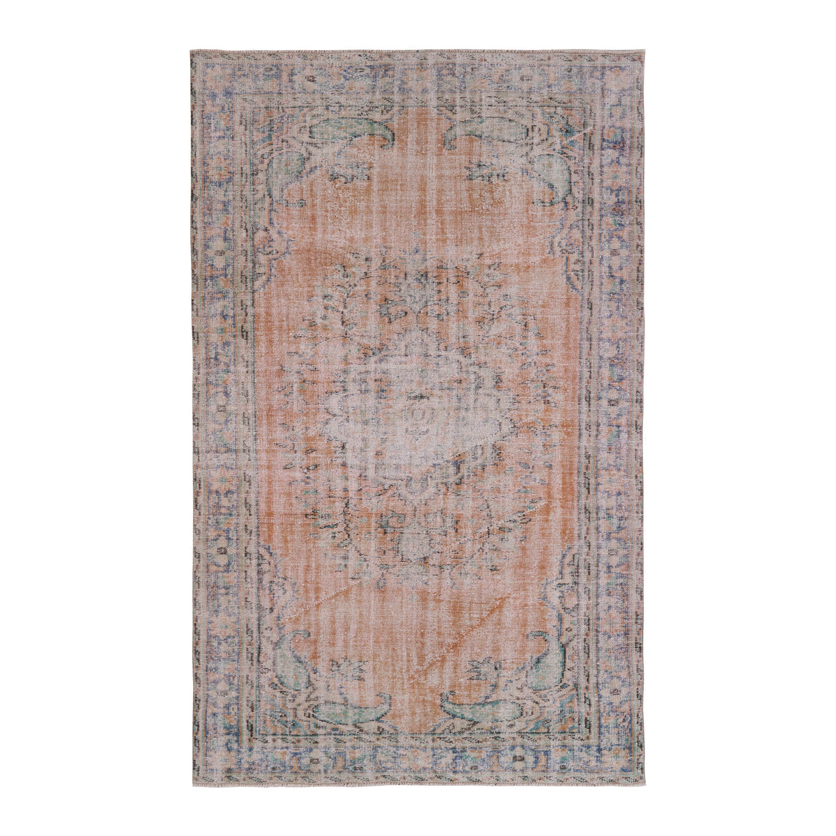 Turkish Manisa area rug in terracotta and dusty blue, 5'9" x 9'4"