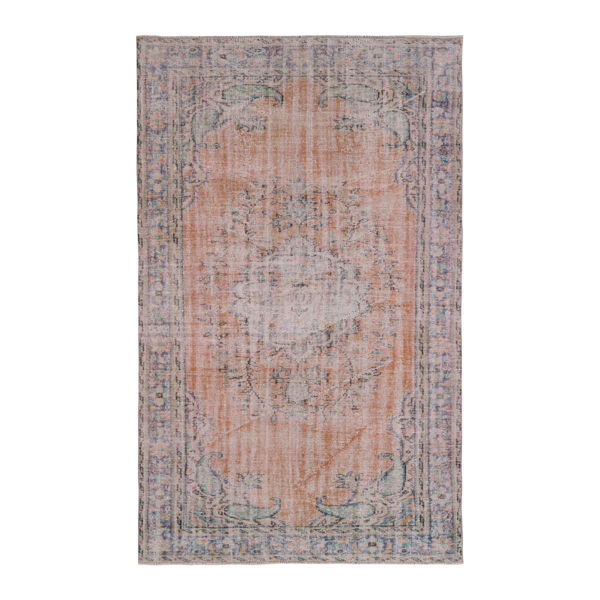 Turkish Manisa area rug in terracotta and dusty blue, 5'9" x 9'4"