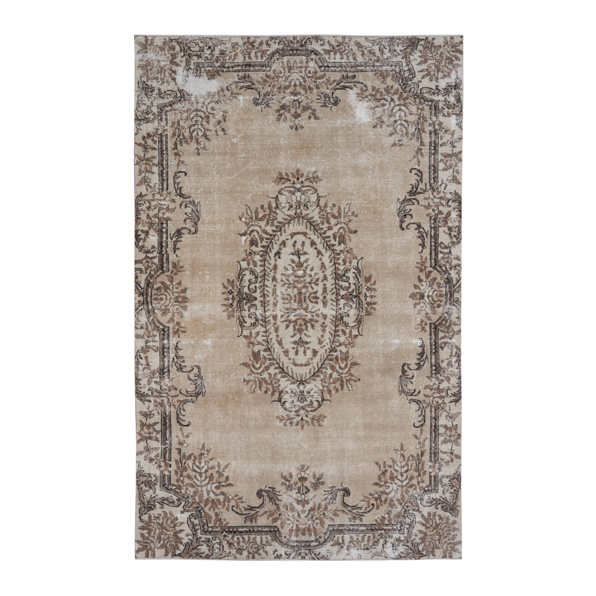 Turkish Isparta area rug in cream and taupe, 6'2" x 9'10"