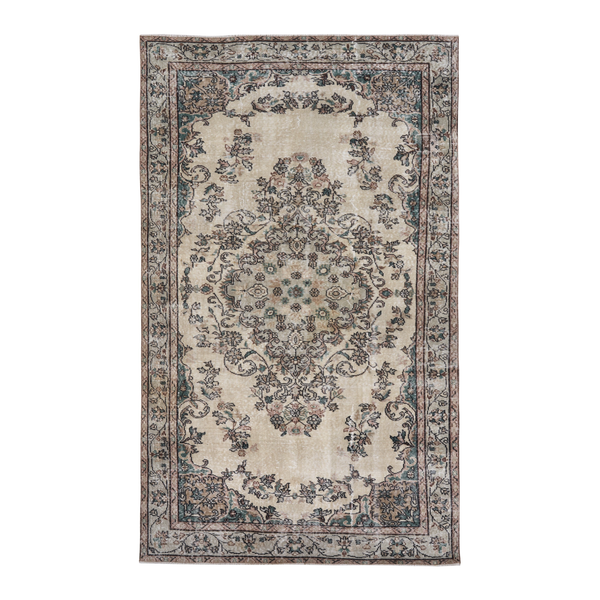Turkish Isparta area rug in cream and greige, 5'5" x 9'1"