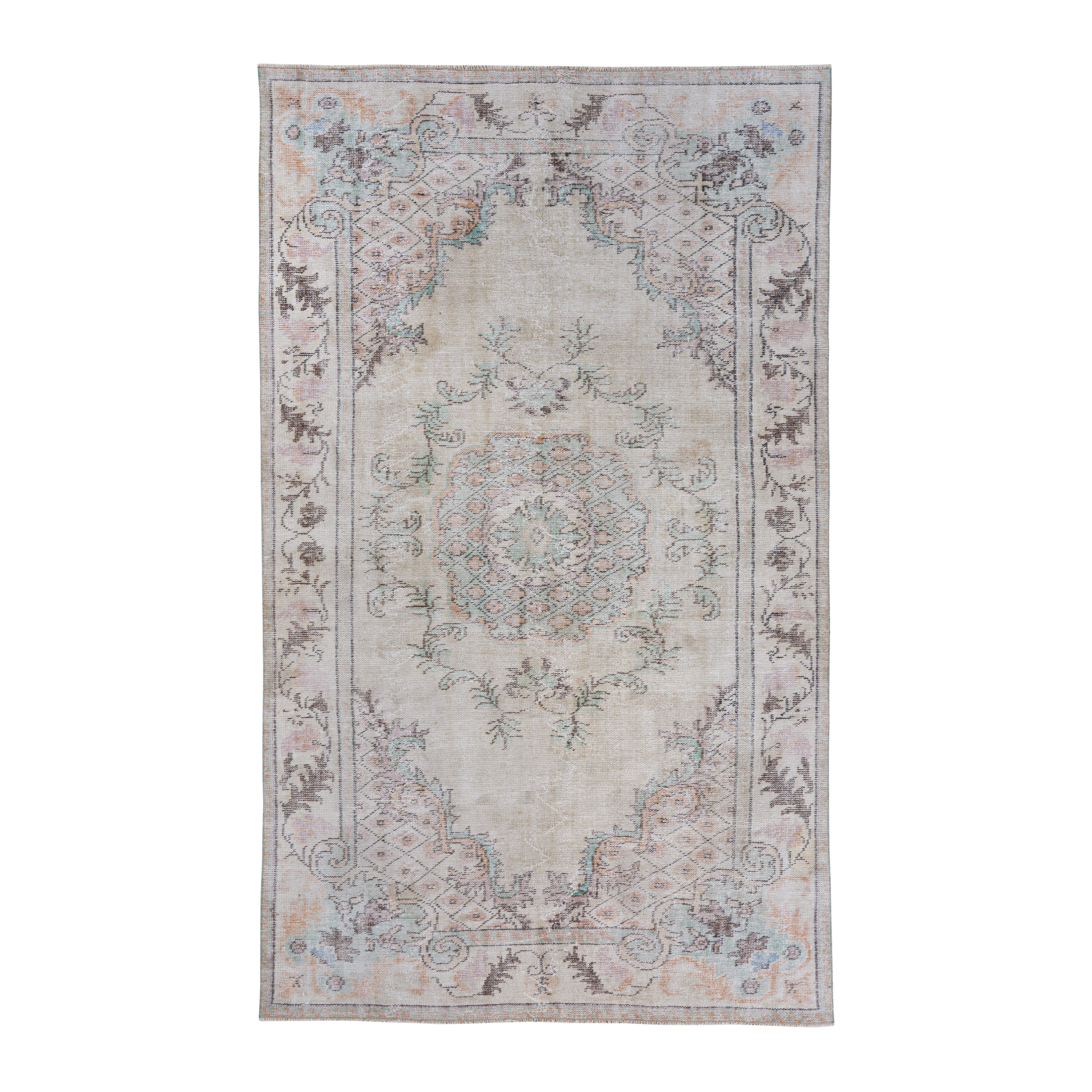 Turkish Manisa area rug in cream and muted pink, 6' x 10'