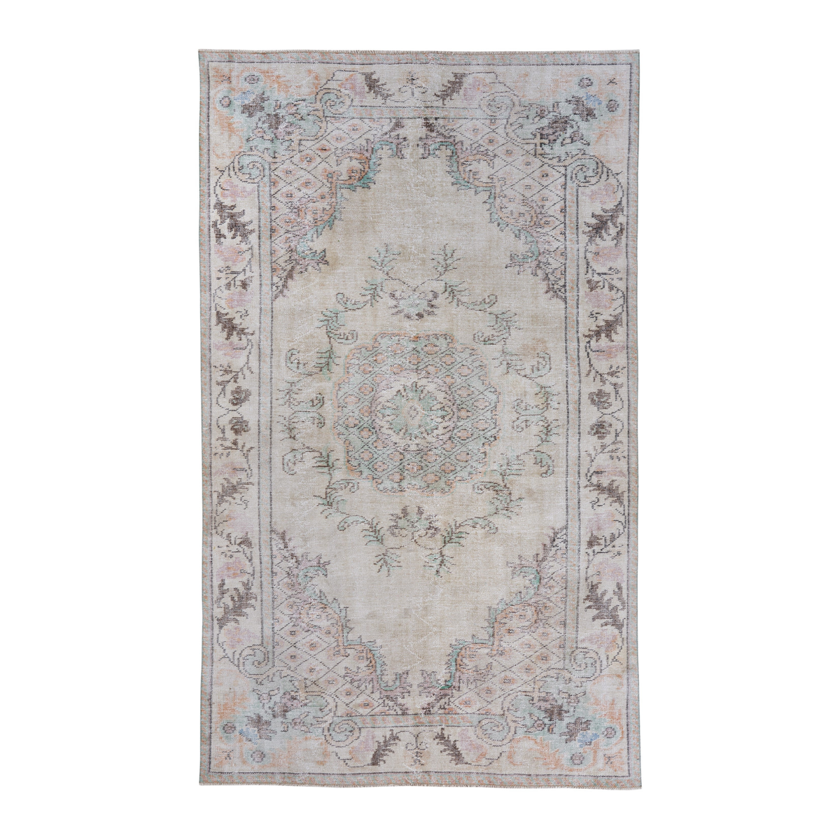 Turkish Manisa area rug in cream and muted pink, 6' x 10'