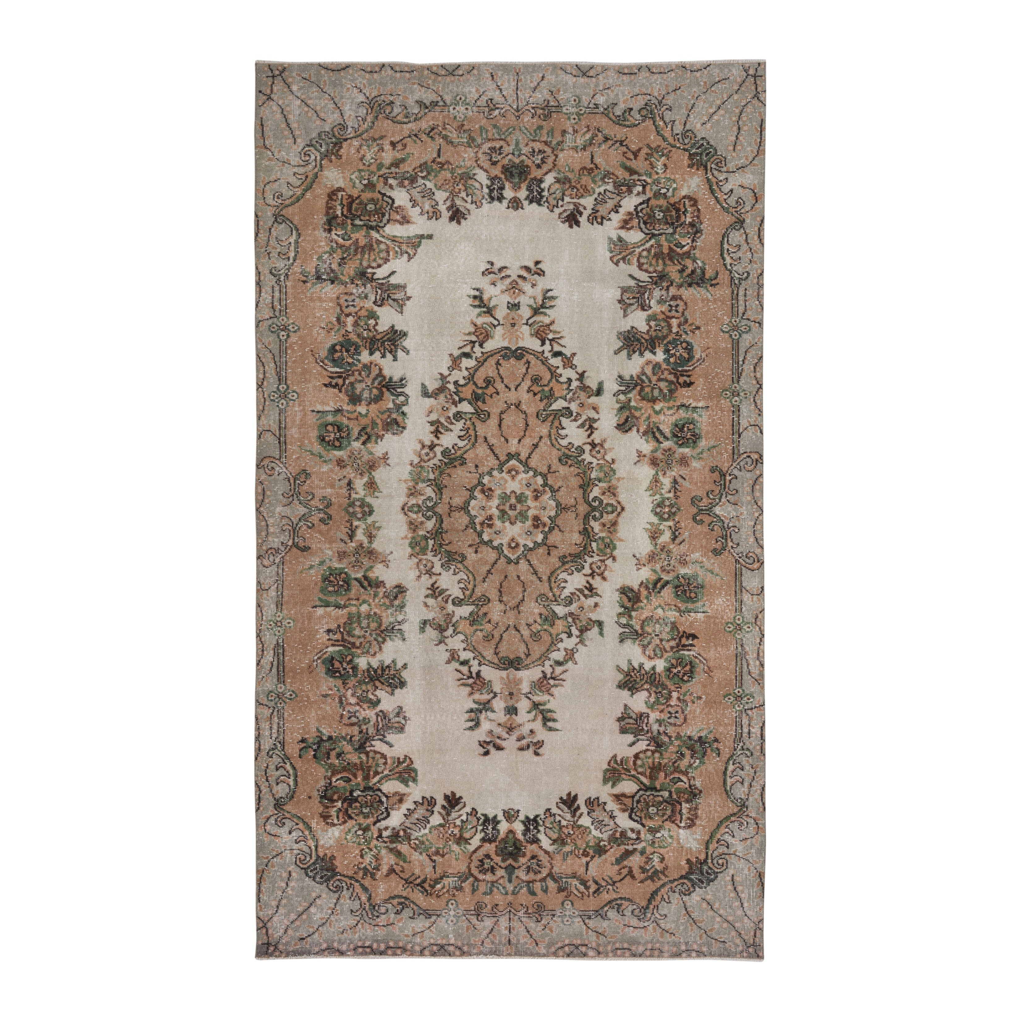 Turkish Isparta area rug in cream and terracotta, 5'6" x 9'7"