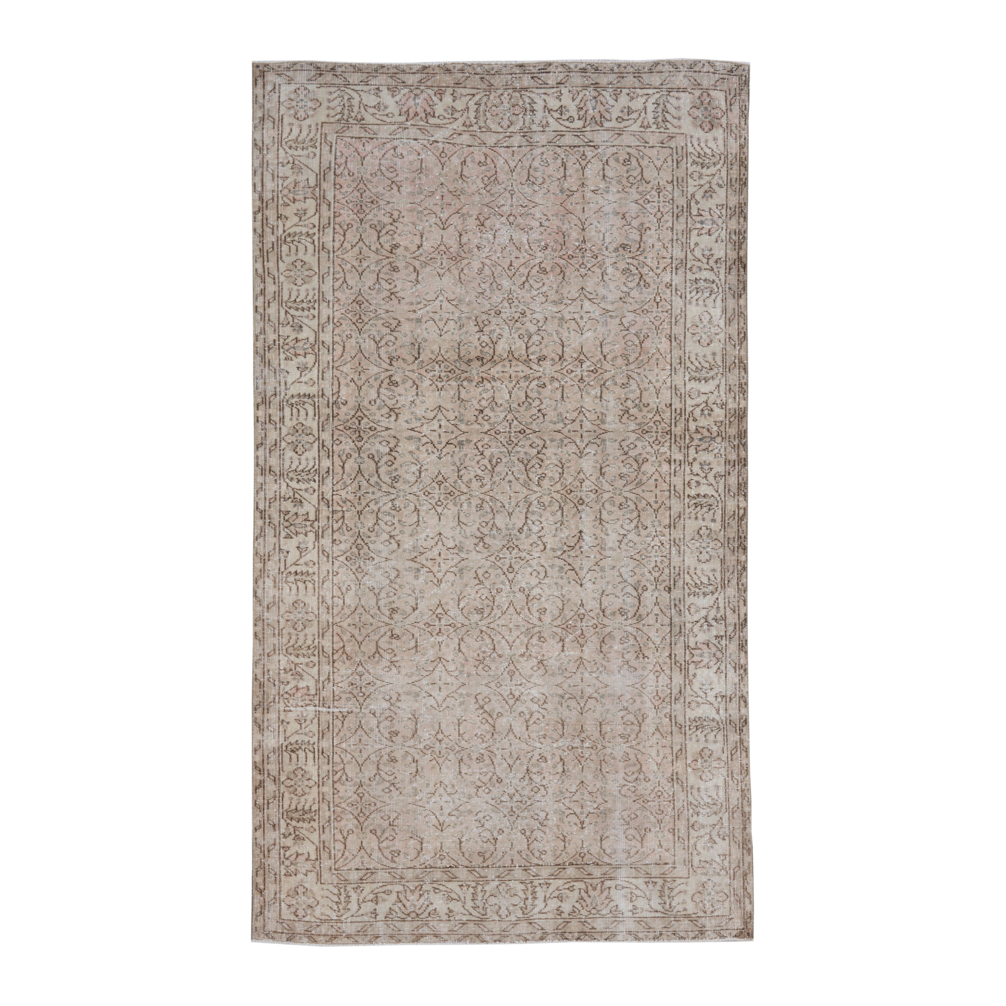 Turkish Isparta area rug in greige and faded red, 5'1" x 9'1"