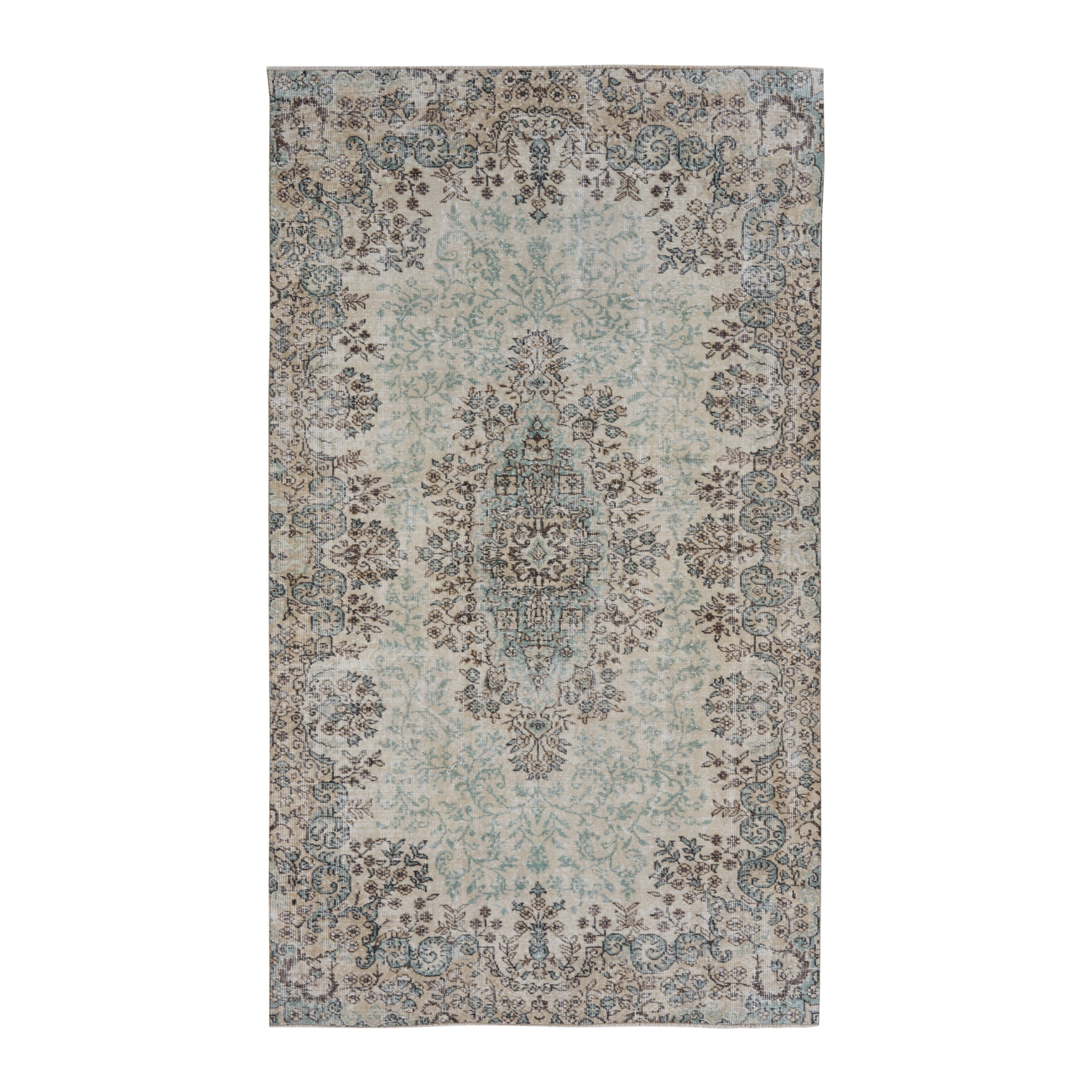 Turkish Isparta area rug in celadon and smoke, 5'5" x 9'5"