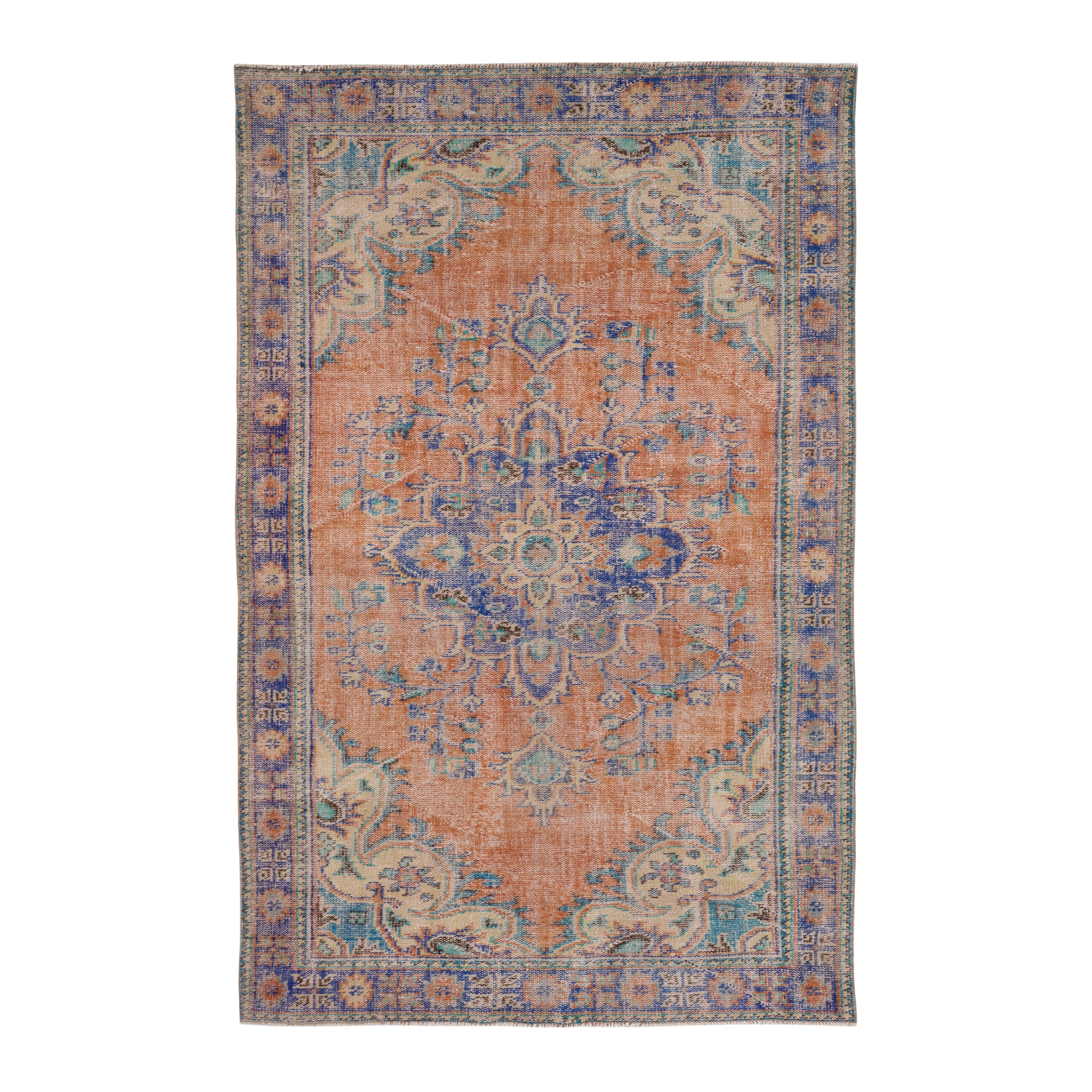 Turkish Manisa area rug in terracotta and navy, 5'10" x 9'2"