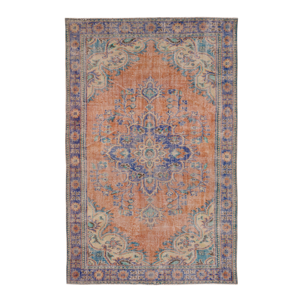 Turkish Manisa area rug in terracotta and navy, 5'10" x 9'2"