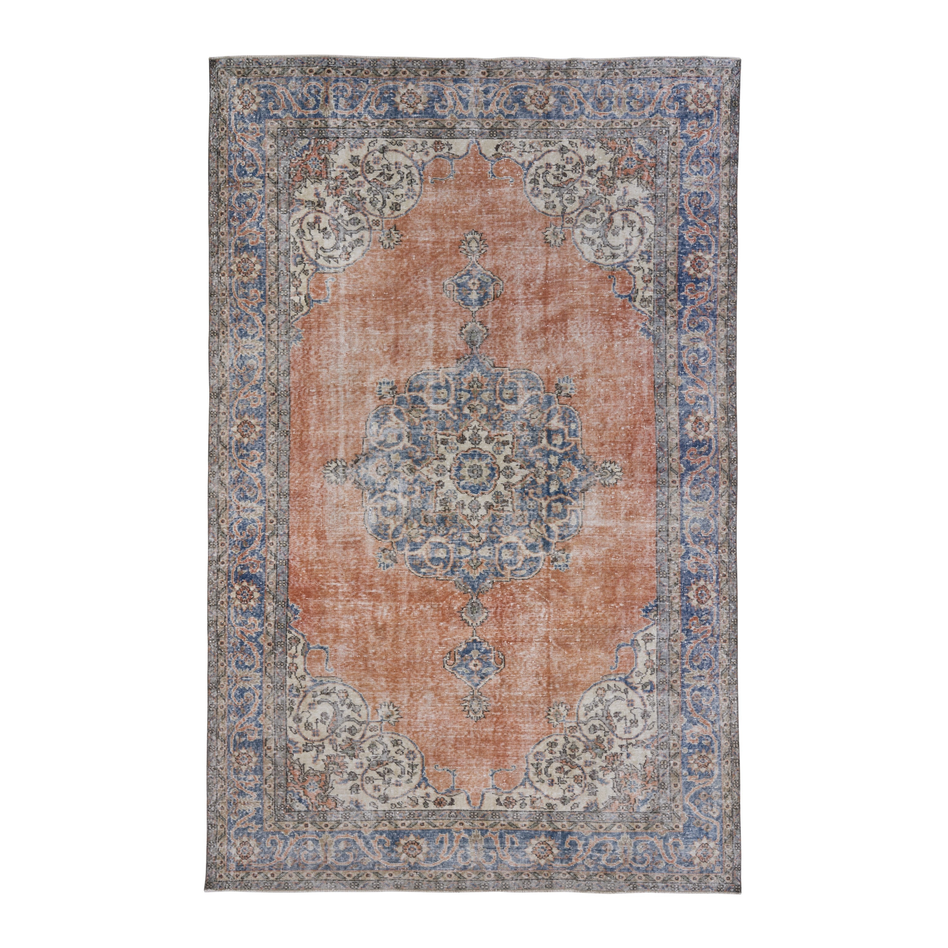 Turkish Isparta oversized rug in terracotta and dark blue, 7'1" x 10'11"