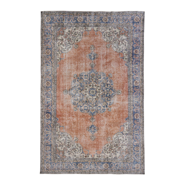 Turkish Isparta oversized rug in terracotta and dark blue, 7'1" x 10'11"