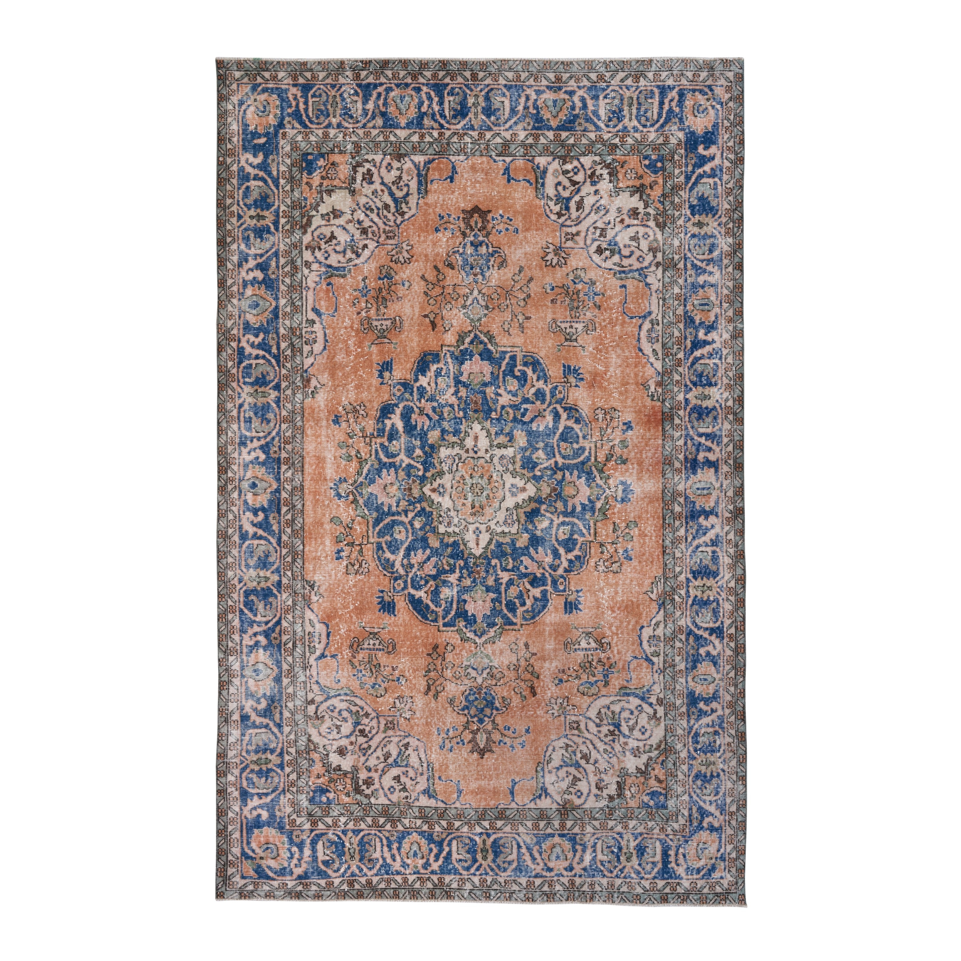Turkish Isparta area rug in terracotta and navy, 6'5" x 10'3"