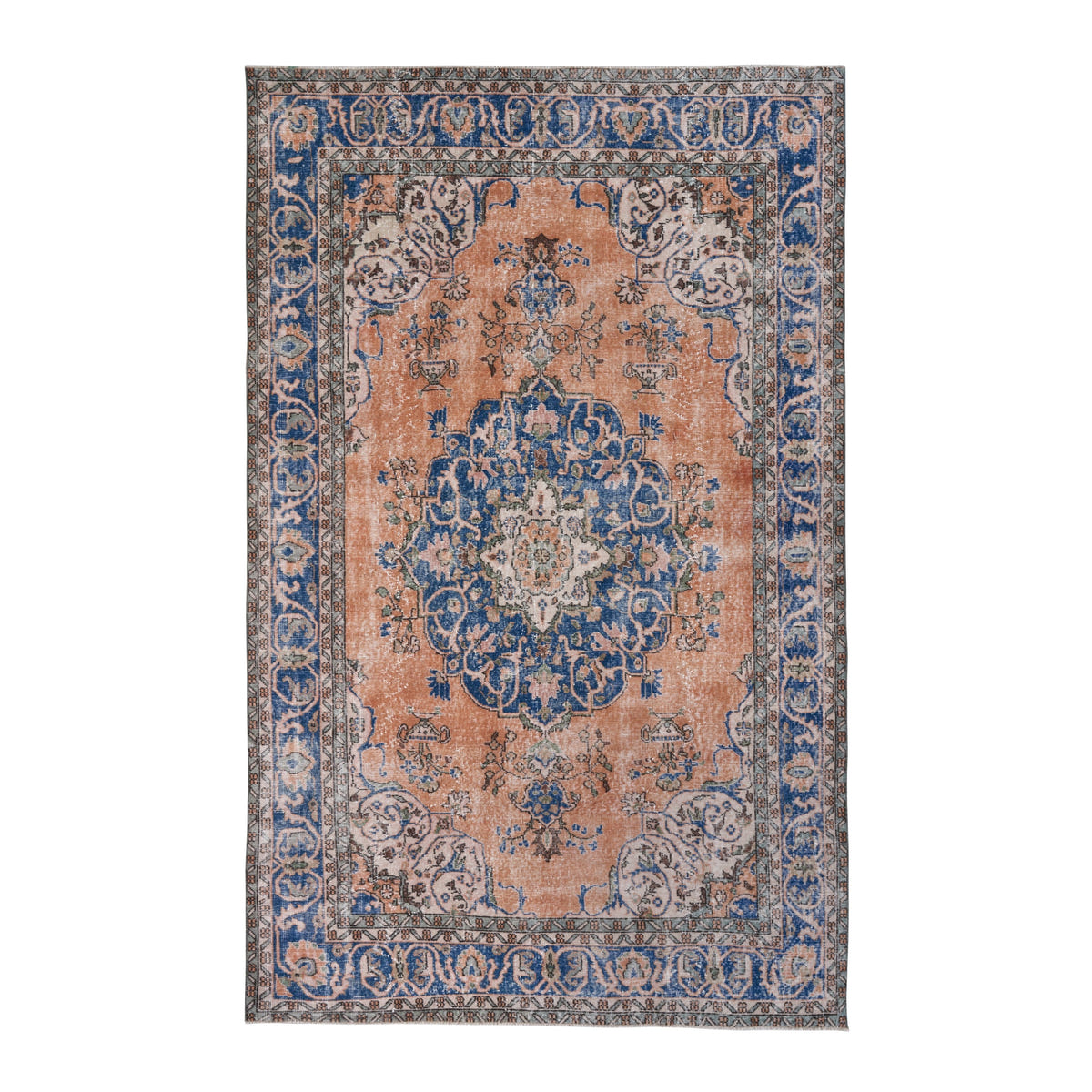 Turkish Isparta area rug in terracotta and navy, 6'5" x 10'3"