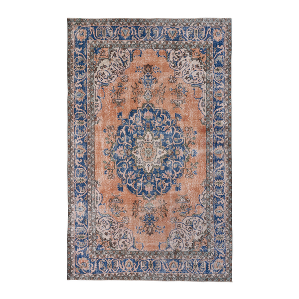 Turkish Isparta area rug in terracotta and navy, 6'5" x 10'3"