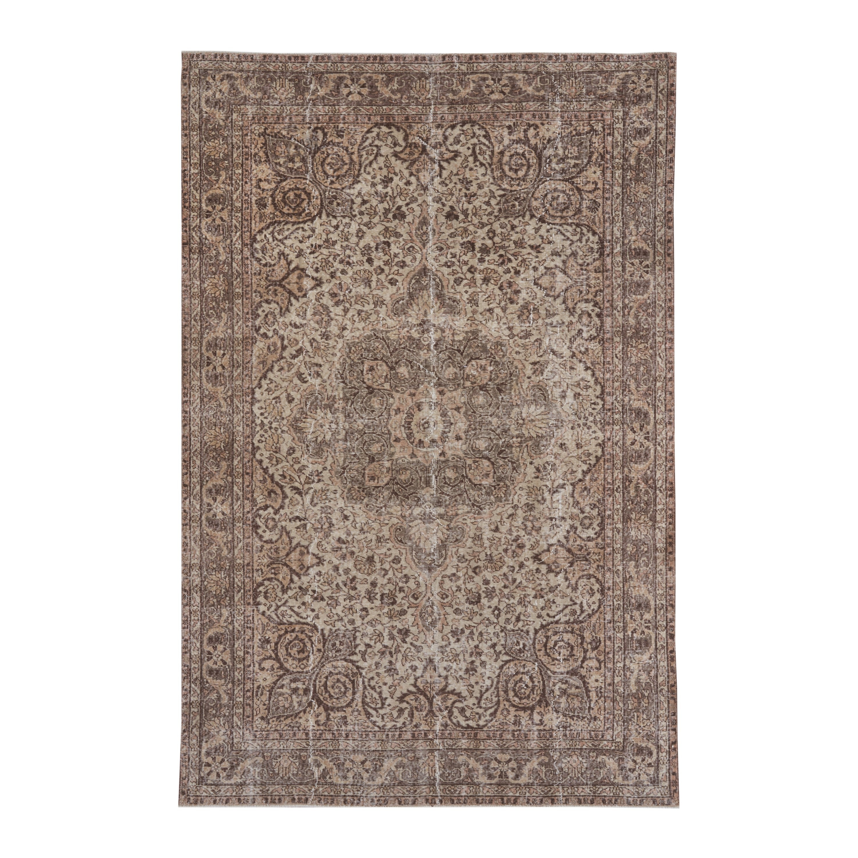 Turkish Isparta area rug in cream and brown, 6'8" x 10'