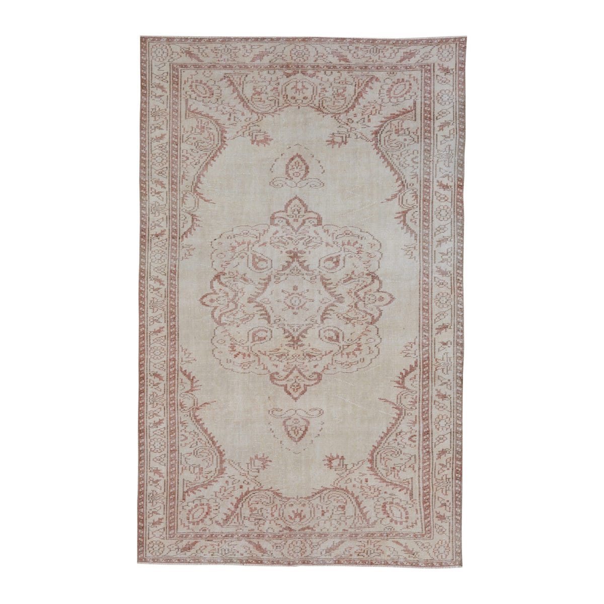 Turkish Manisa area rug in cream and muted pink, 5'10" x 9'4"