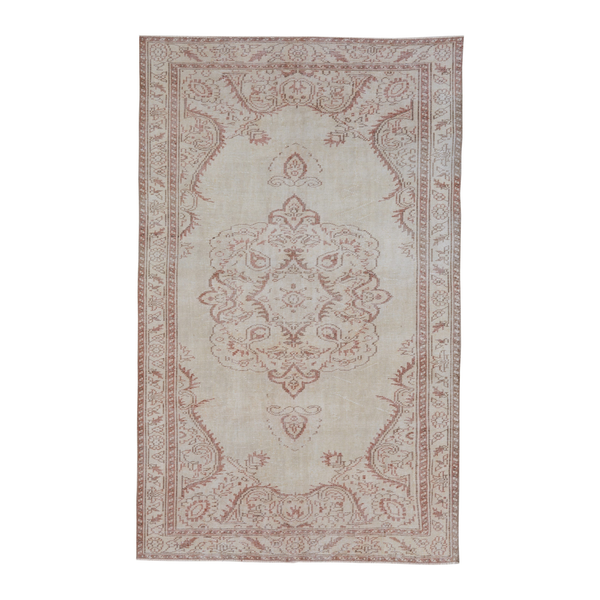 Turkish Manisa area rug in cream and muted pink, 5'10" x 9'4"